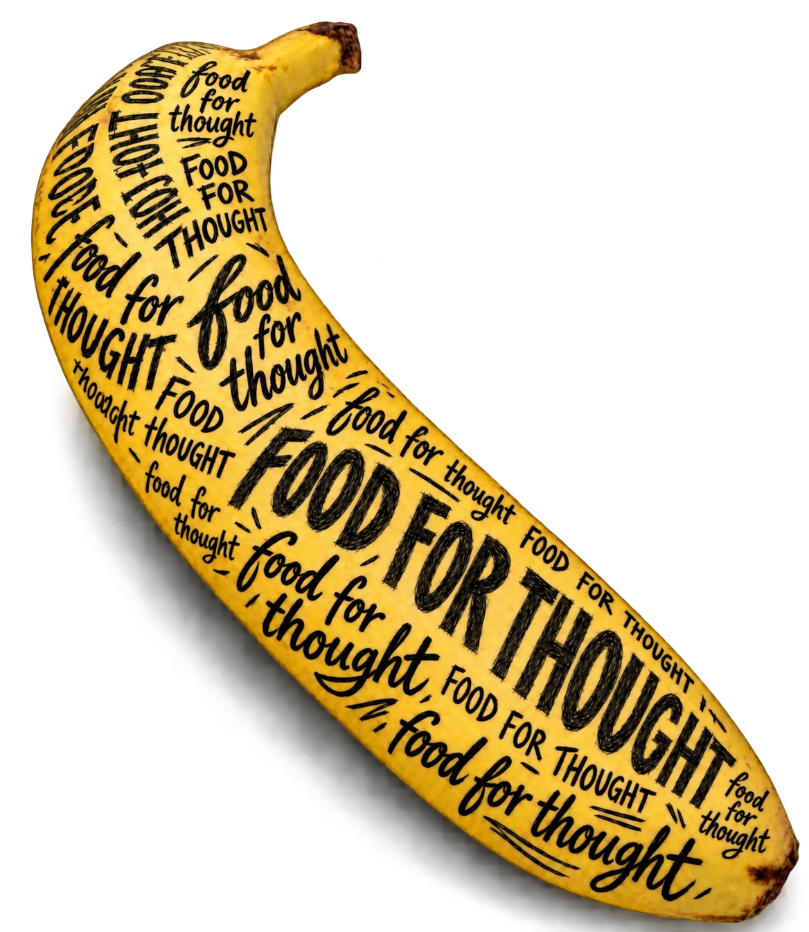 Banana artwork covered with the words food for thought